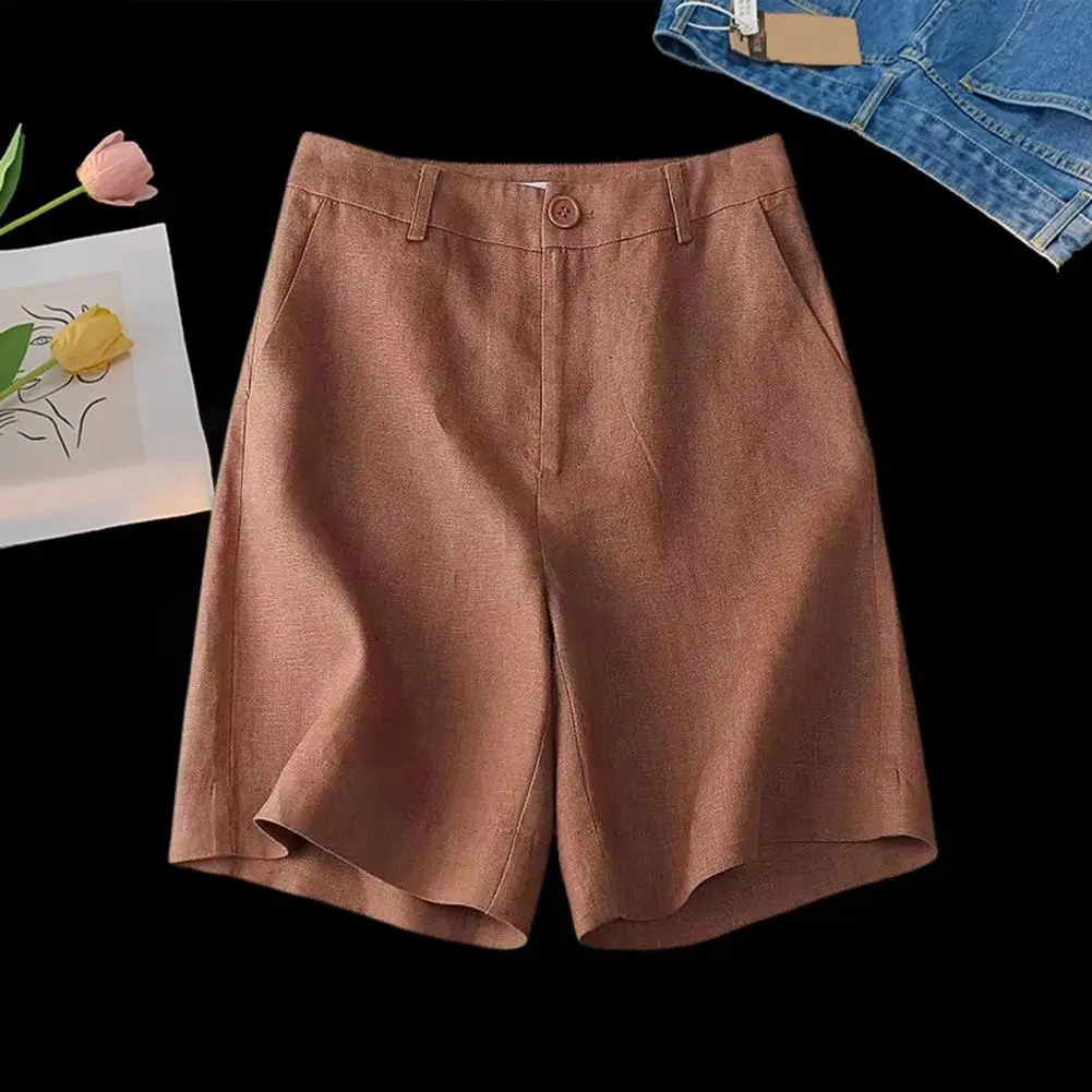 Female Casual and Versatile Lazy Style Wide Leg Pants With Pockets Lightweight High Waisted Loose Shorts Capris