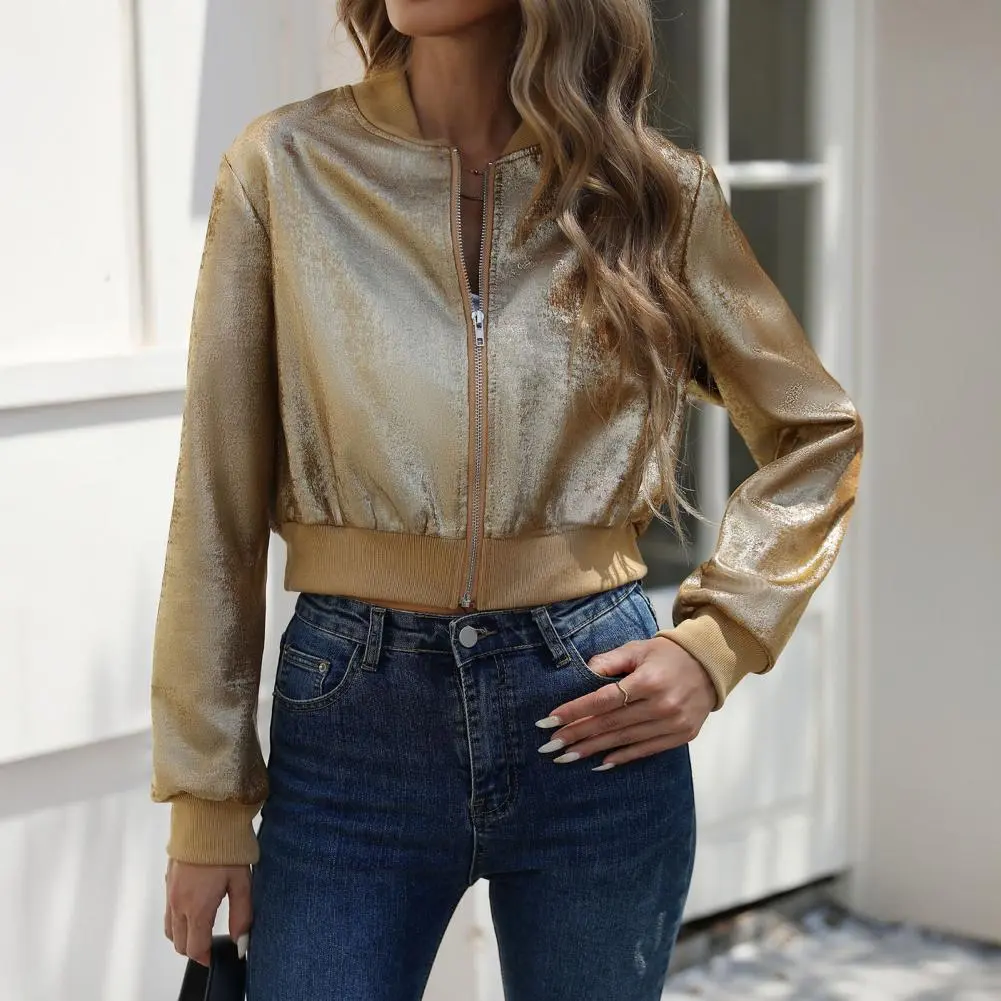 Metallic Varsity Baseball Jacket Women Hip Hop Baseball Uniform Personality Street Casual Jacket Warm Soft Womans Clothing