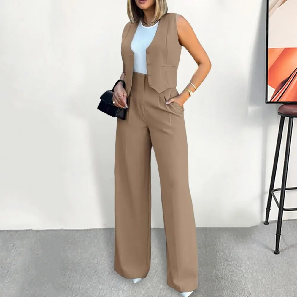 Fashion Women's Trouser Suits Sleeveless Top Straight Pants V-Neck Lady Sets 2025 Spring Summer 2 Piece Set Women