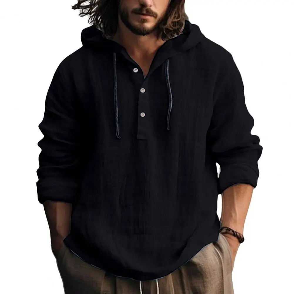 25 New Cotton And Linen Shirts Hooded Loose Large Size Casual Sweater Long Sleeve Hoodie Men