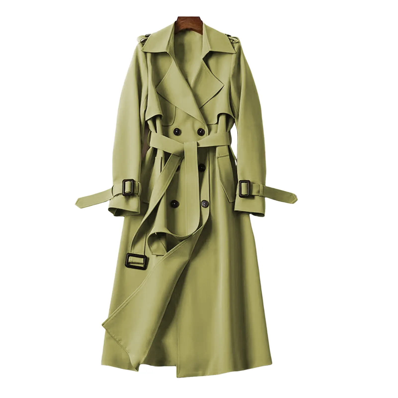 Women British Style Windbreaker Streetwear Double Breasted Long Trench Coats Elegant Autumn Winter Casual Medium Length Jackets