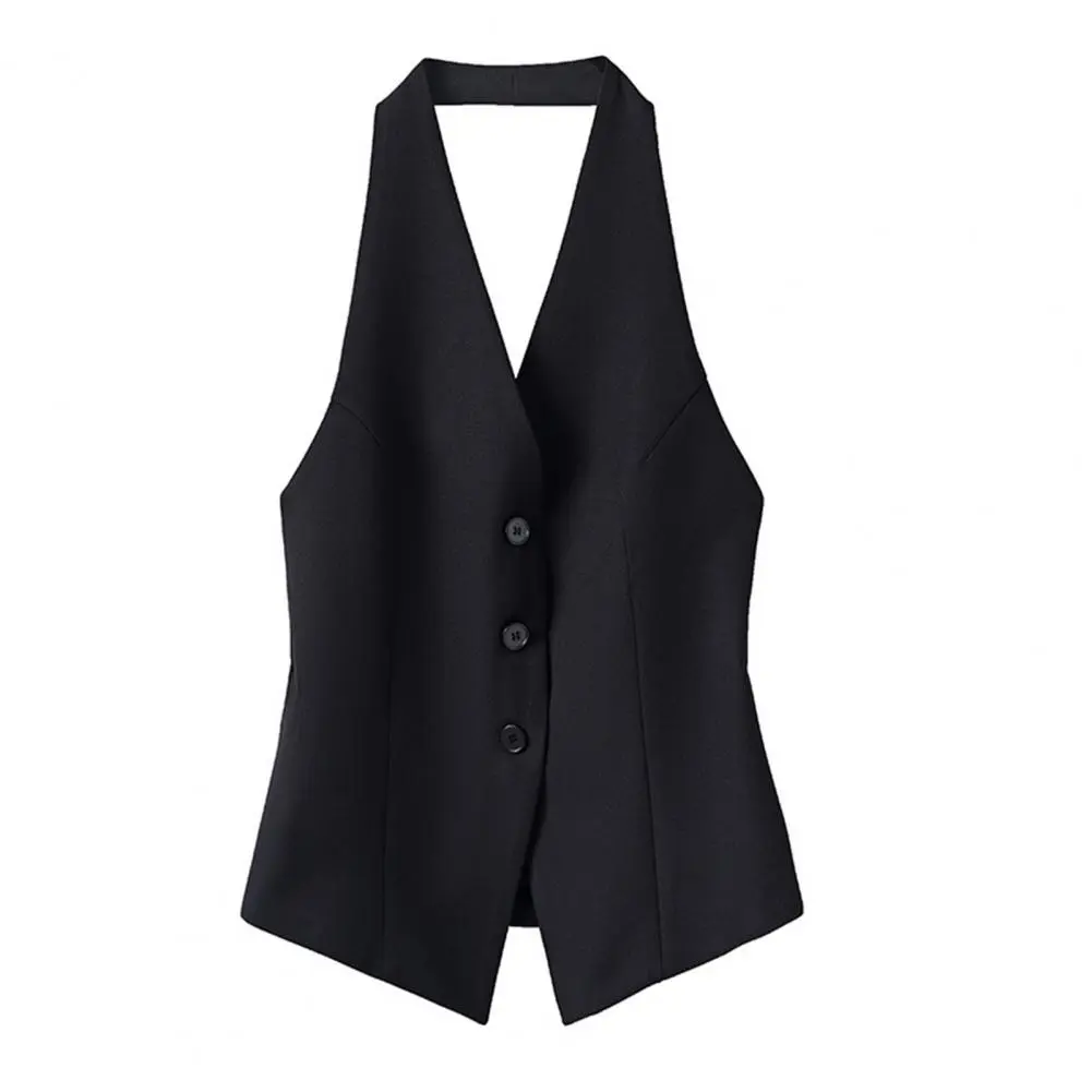 Classic Halter Neck Vest Elegant Women's Halter V Neck Button Down Blazer Waistcoat Sleeveless Crop Tank Top for A for Women