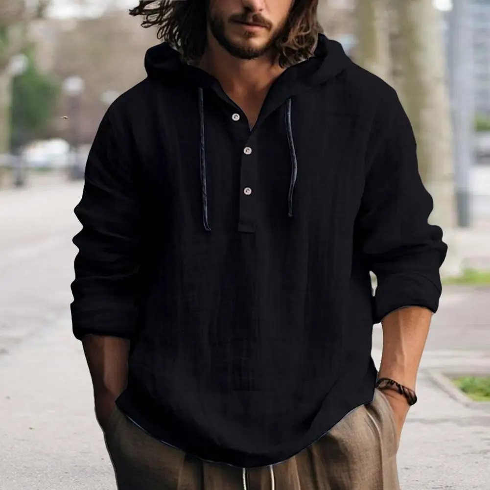 25 New Cotton And Linen Shirts Hooded Loose Large Size Casual Sweater Long Sleeve Hoodie Men