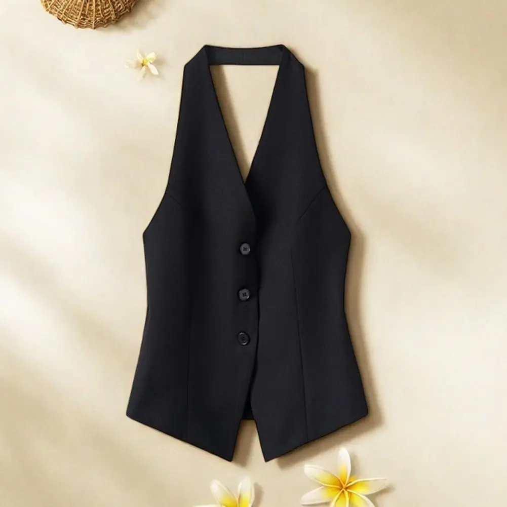 Classic Halter Neck Vest Elegant Women's Halter V Neck Button Down Blazer Waistcoat Sleeveless Crop Tank Top for A for Women