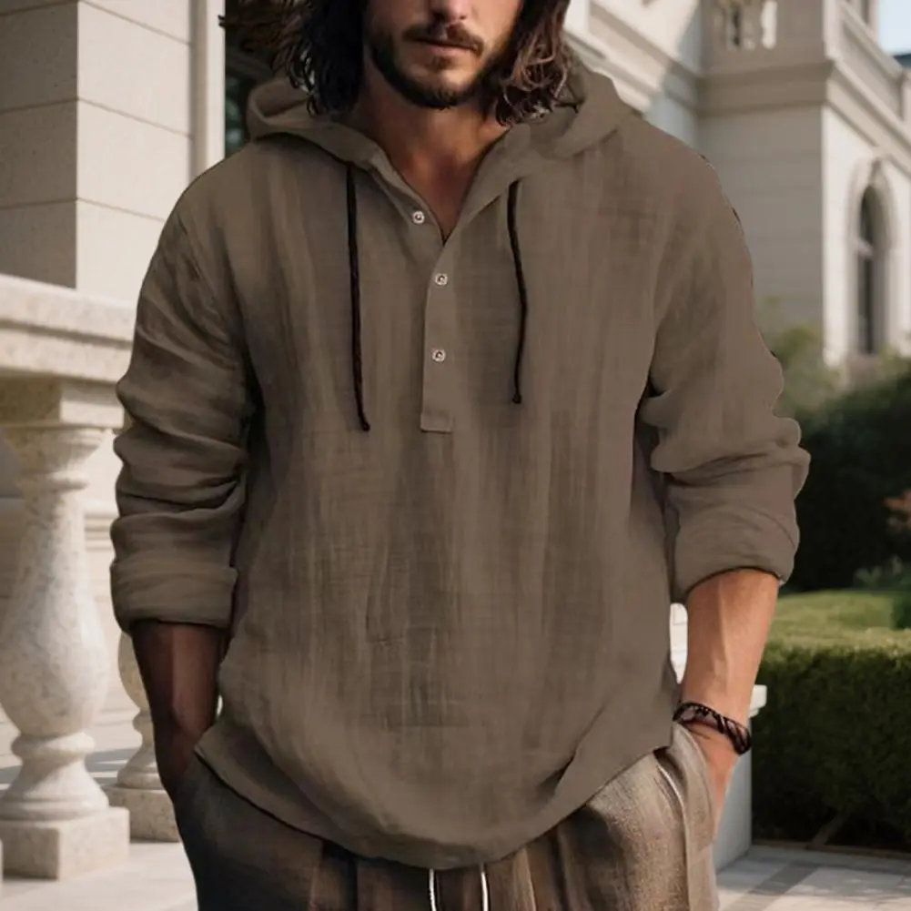 25 New Cotton And Linen Shirts Hooded Loose Large Size Casual Sweater Long Sleeve Hoodie Men