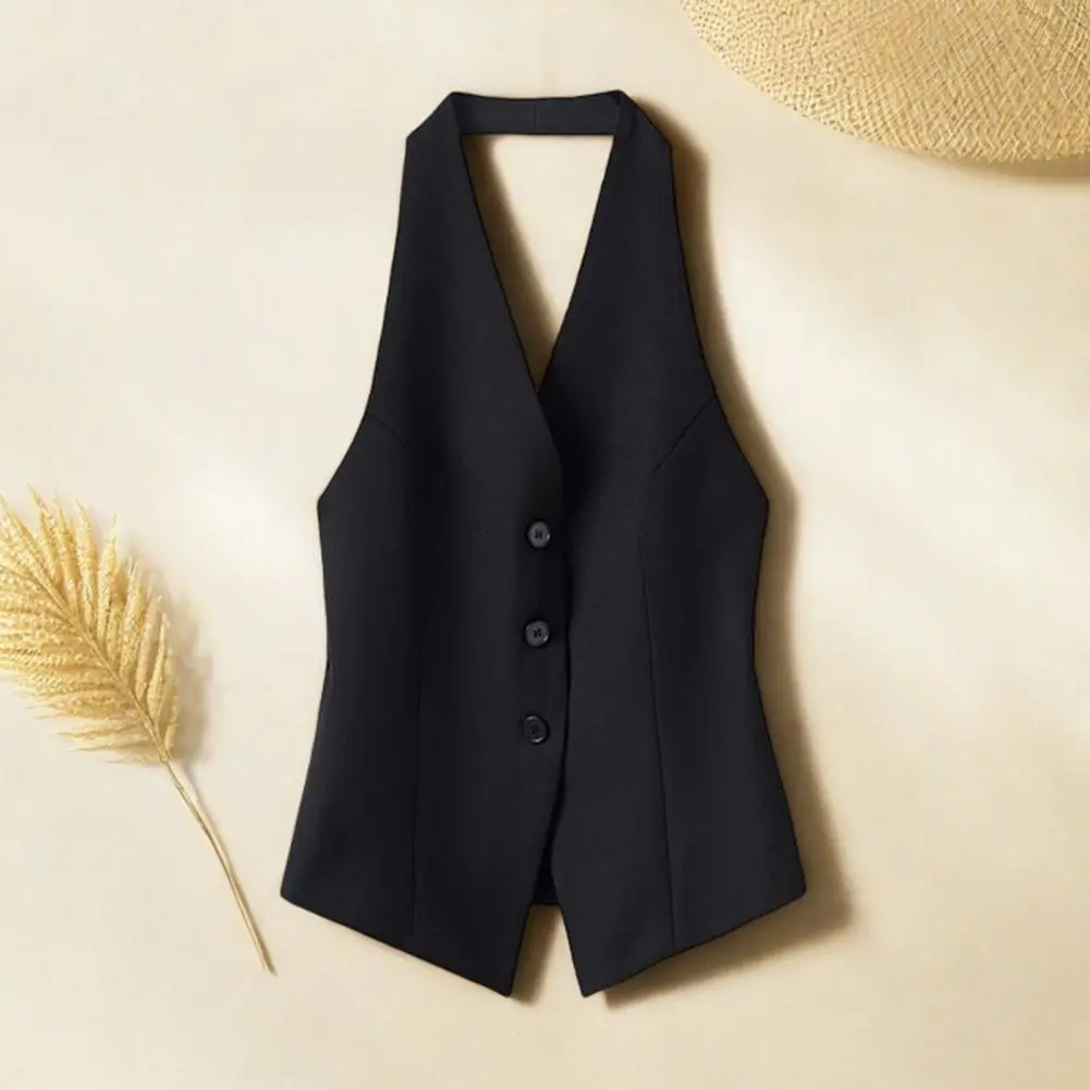 Classic Halter Neck Vest Elegant Women's Halter V Neck Button Down Blazer Waistcoat Sleeveless Crop Tank Top for A for Women