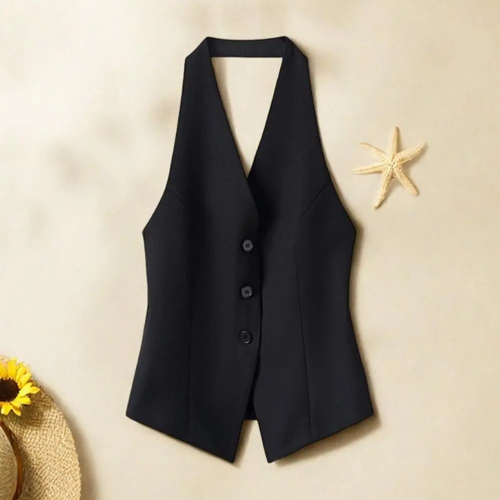 Classic Halter Neck Vest Elegant Women's Halter V Neck Button Down Blazer Waistcoat Sleeveless Crop Tank Top for A for Women
