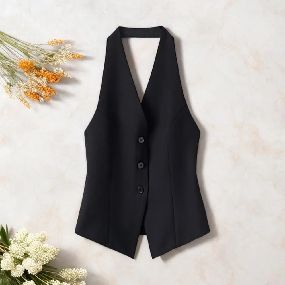 Classic Halter Neck Vest Elegant Women's Halter V Neck Button Down Blazer Waistcoat Sleeveless Crop Tank Top for A for Women