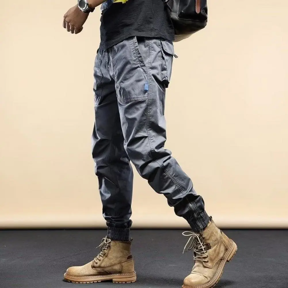 Workwear pants with multiple pockets and leggings, loose small legged men's elastic straight leg casual outdoor pants