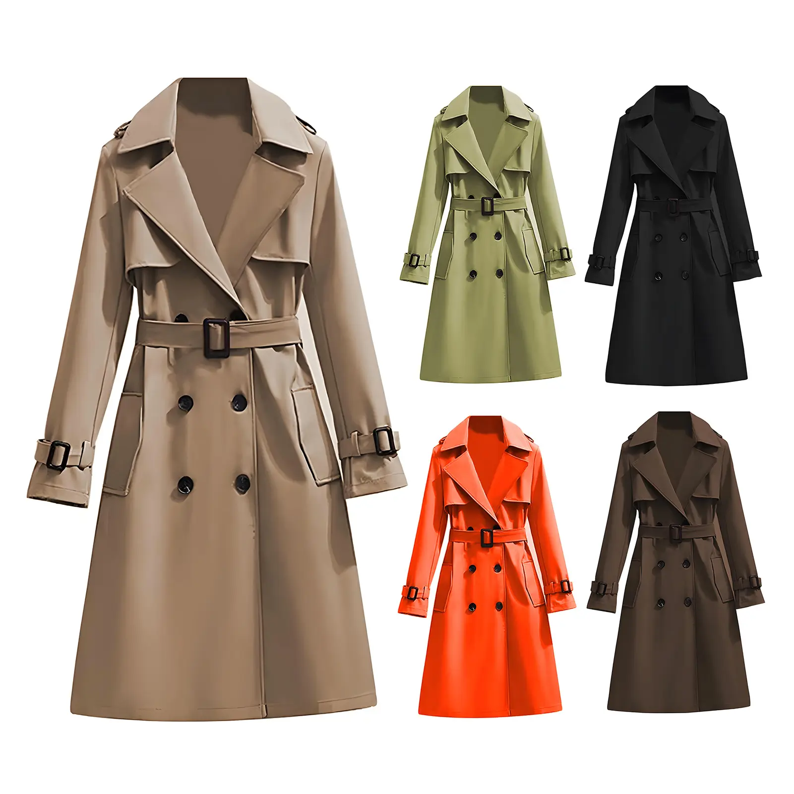 Women British Style Windbreaker Streetwear Double Breasted Long Trench Coats Elegant Autumn Winter Casual Medium Length Jackets