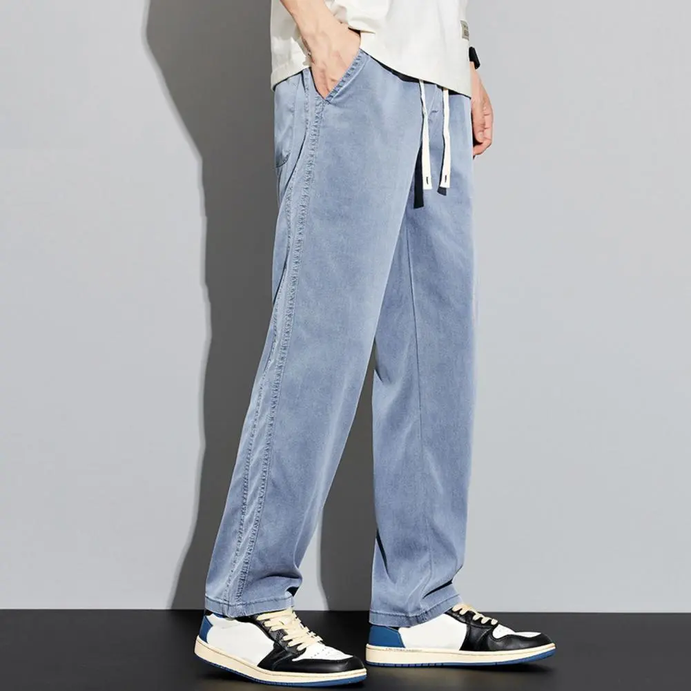 Stylish Casual Jeans Soft Mid-rise Breathable Hip Hop Straight Wide Leg Denim Pants  Men Jeans Dressing Up