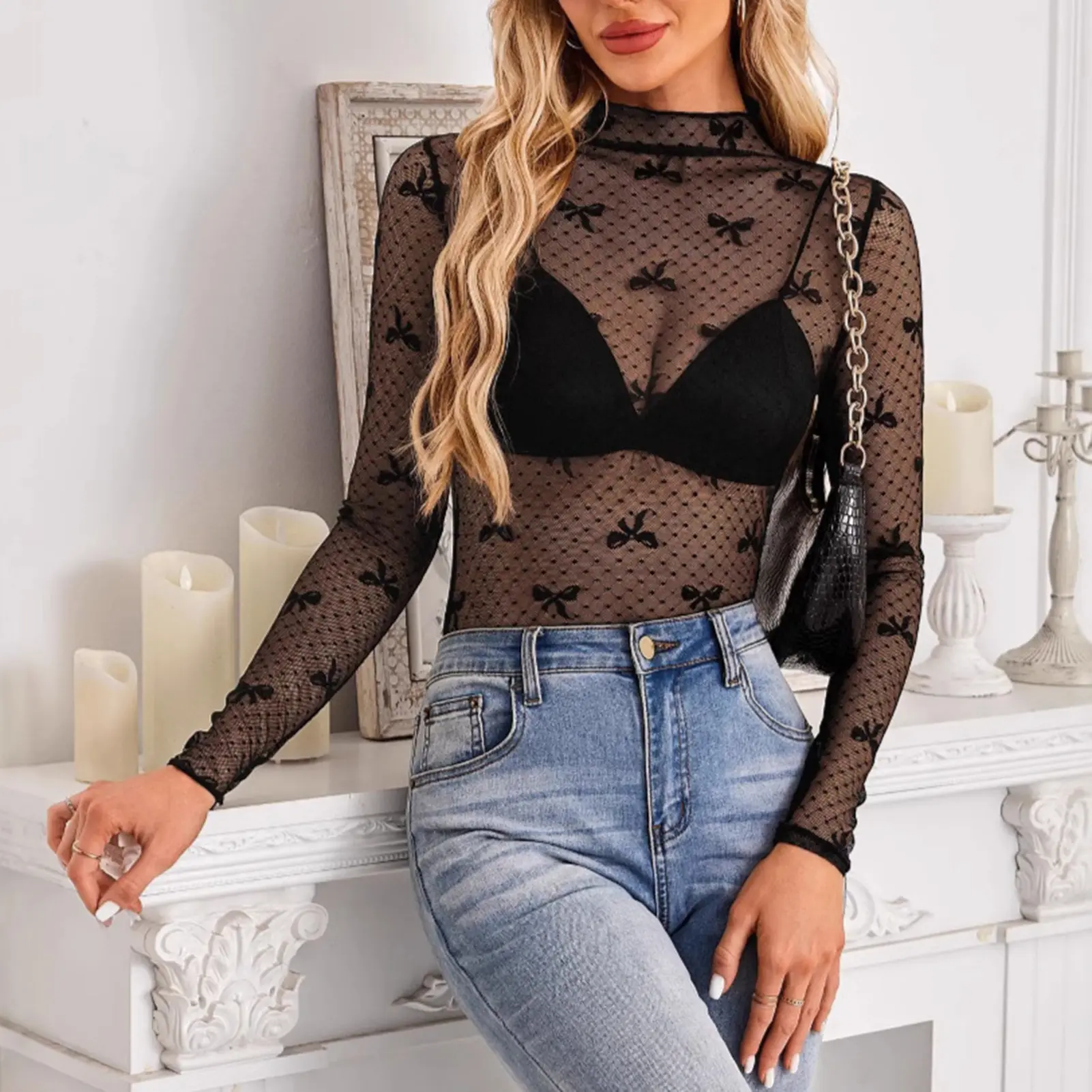 S-2XL Women Summer Transparent Embroidery Bow Tee Top S-XL Short Sleeve Flower Mesh Sheer Camisole Top Female T-Shirt Top Women