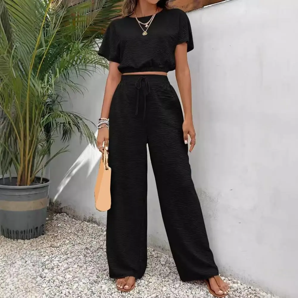 Summer Women Short Sleeve Blouse with Pants Sets 2PCS Solid Tracksuit Two Piece Sets Loose Outifit Casual Matching Sets