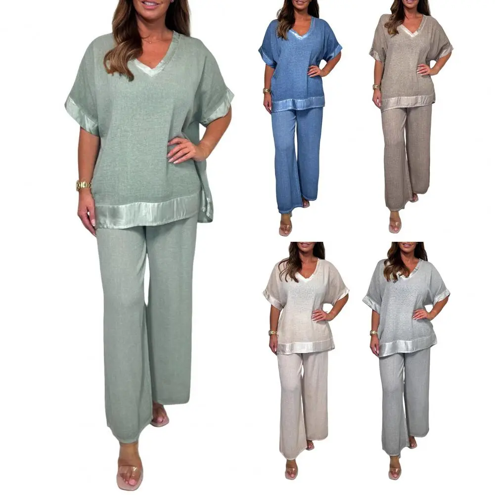 Women's Casual Two Piece Outfit 2025 Women's Fashion Casual Solid Color Plus Size Irregular Linen And Cotton Suit For Women