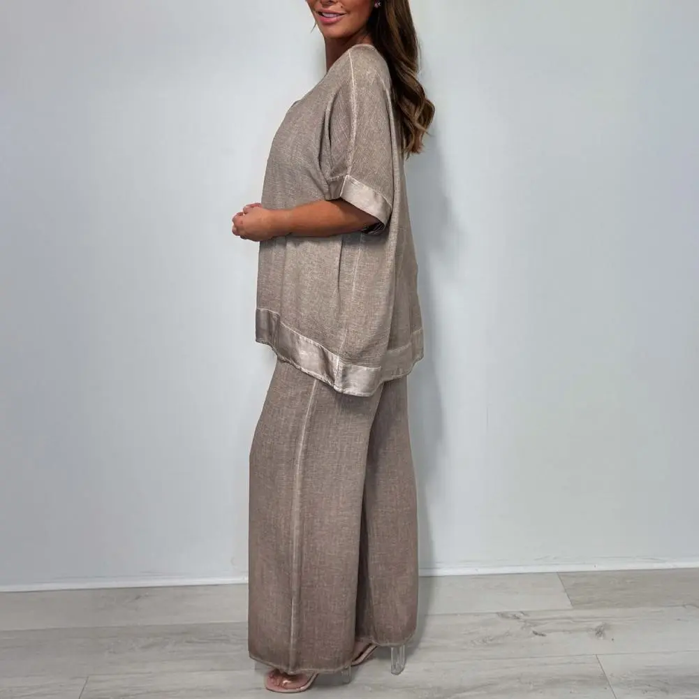 Women's Casual Two Piece Outfit 2025 Women's Fashion Casual Solid Color Plus Size Irregular Linen And Cotton Suit For Women