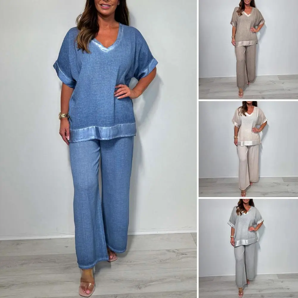 Women's Casual Two Piece Outfit 2025 Women's Fashion Casual Solid Color Plus Size Irregular Linen And Cotton Suit For Women