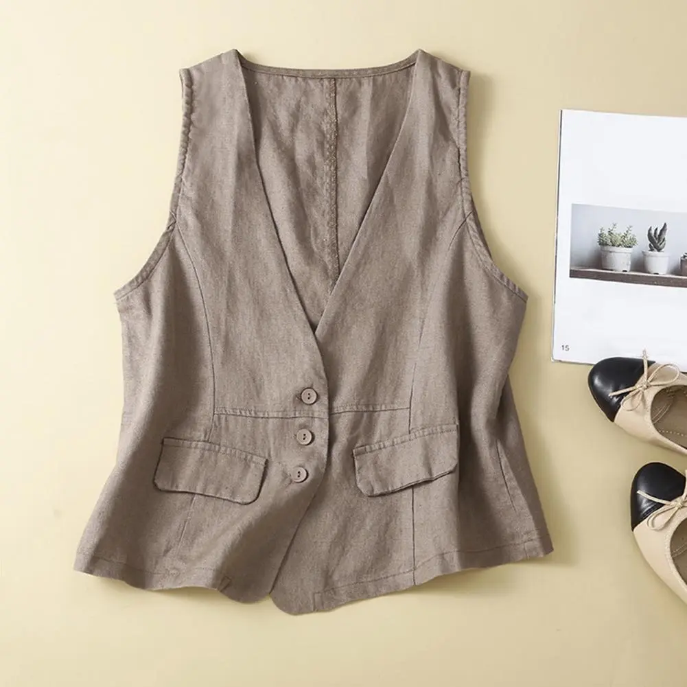 Cotton and Linen V-Neck Summer Thin Loose Literary Versatile Shirt Sleeveless Top Small Vest jacket