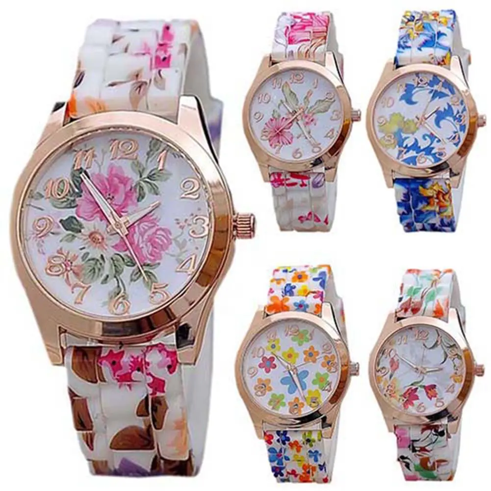 2025 New Fashion Flowers Printed Women Watches Casual Silicone Band Female Quartz Watch Relogio Feminino（Without Box）