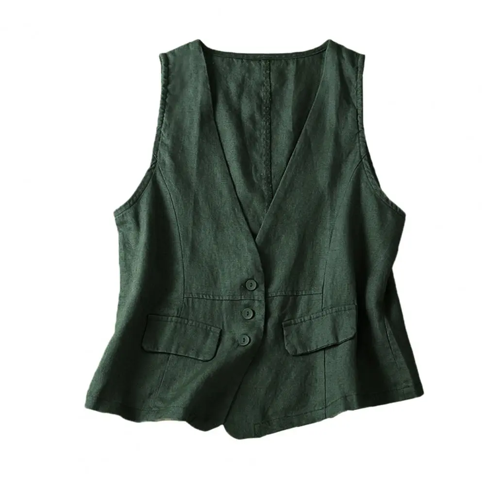 Cotton and Linen V-Neck Summer Thin Loose Literary Versatile Shirt Sleeveless Top Small Vest jacket