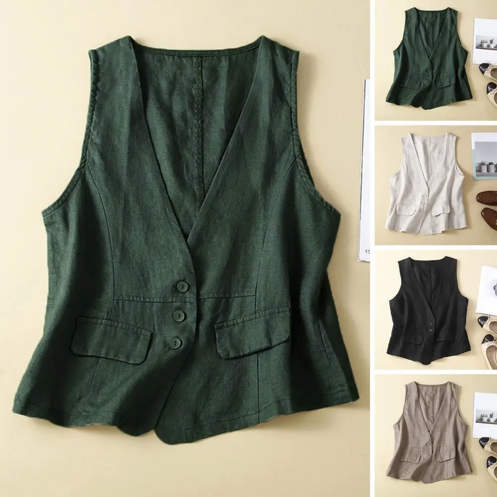 Cotton and Linen V-Neck Summer Thin Loose Literary Versatile Shirt Sleeveless Top Small Vest jacket