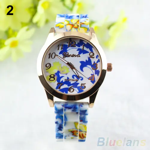 2025 New Fashion Flowers Printed Women Watches Casual Silicone Band Female Quartz Watch Relogio Feminino（Without Box）
