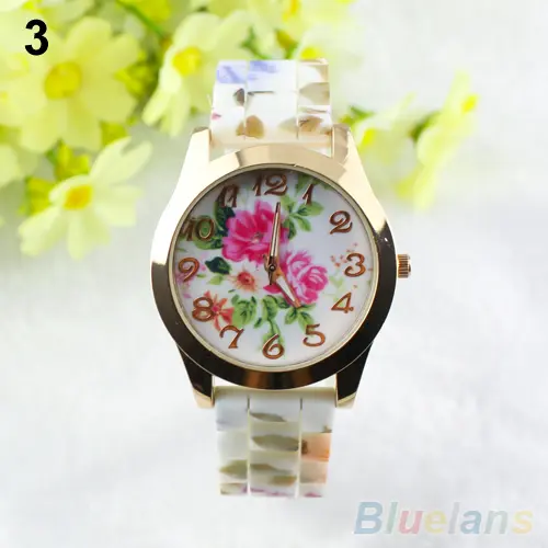 2025 New Fashion Flowers Printed Women Watches Casual Silicone Band Female Quartz Watch Relogio Feminino（Without Box）