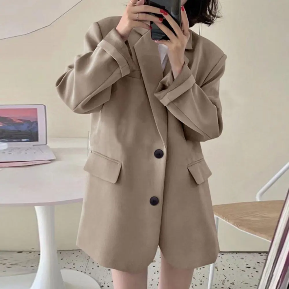 Popular Suit Jacket Elegant Temperament Coat Loose Fit Autumn Office Notched Collar Lady Lapel Suit Jacket Warm