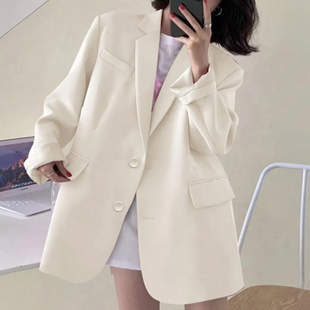 Popular Suit Jacket Elegant Temperament Coat Loose Fit Autumn Office Notched Collar Lady Lapel Suit Jacket Warm
