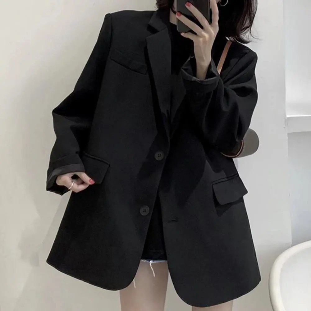 Popular Suit Jacket Elegant Temperament Coat Loose Fit Autumn Office Notched Collar Lady Lapel Suit Jacket Warm