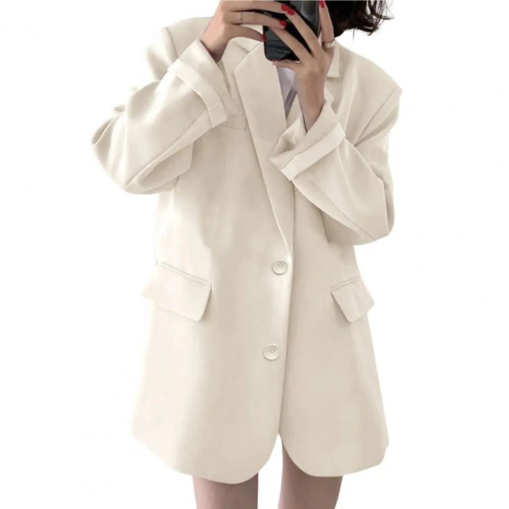 Popular Suit Jacket Elegant Temperament Coat Loose Fit Autumn Office Notched Collar Lady Lapel Suit Jacket Warm