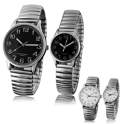 Black alloy Arabic numerals for men and women Elastic elastic band quartz watch set Lovers watch set