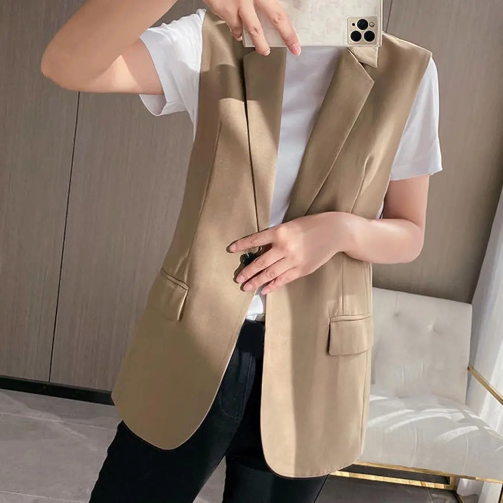 Stylish Office Ladies Anti pilling Autumn Office Lady Slim Suit Jacket Sleeveless Minimalist Vest for Dating