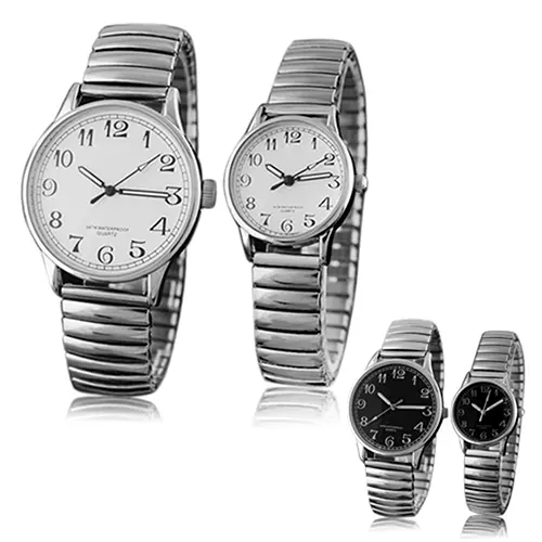 Black alloy Arabic numerals for men and women Elastic elastic band quartz watch set Lovers watch set
