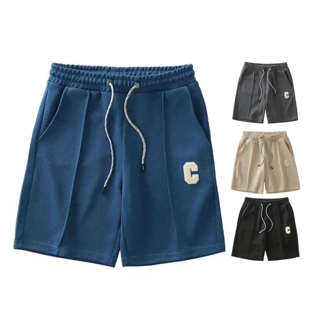 Men Versatile Shorts Quick-drying Knee-length Sport Shorts with Waist Drawstring for Men Loose Fit Solid Color Athletic Pants