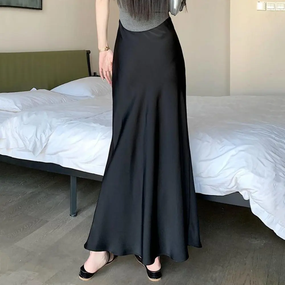 Loose Cut Skirt Elegant Women's Fishtail Skirt High Waist A-line Long Skirt in Solid Color Figure-flattering Comfortable for All