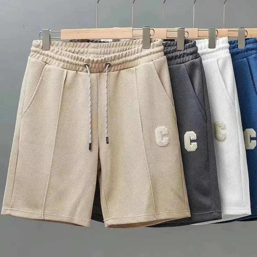 Men Versatile Shorts Quick-drying Knee-length Sport Shorts with Waist Drawstring for Men Loose Fit Solid Color Athletic Pants