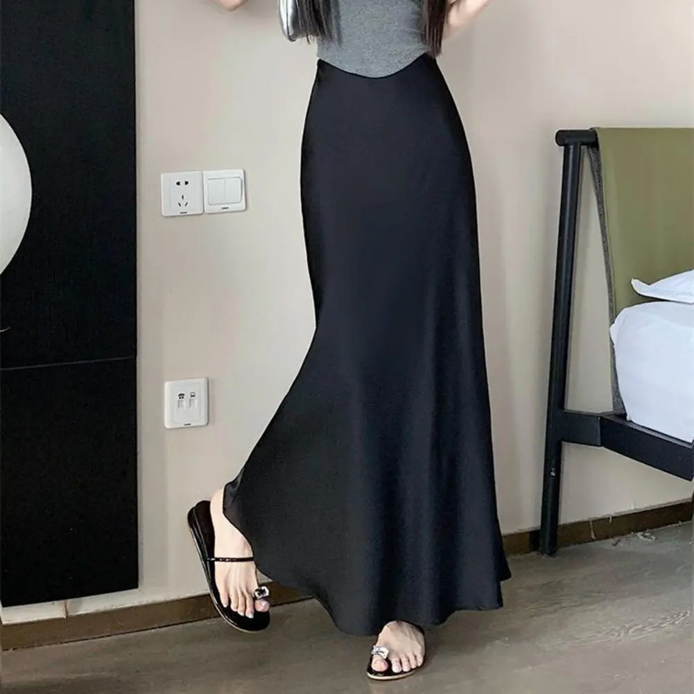 Loose Cut Skirt Elegant Women's Fishtail Skirt High Waist A-line Long Skirt in Solid Color Figure-flattering Comfortable for All