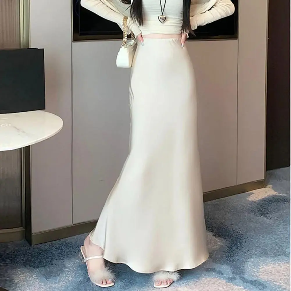Loose Cut Skirt Elegant Women's Fishtail Skirt High Waist A-line Long Skirt in Solid Color Figure-flattering Comfortable for All