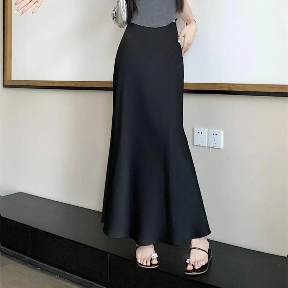 Loose Cut Skirt Elegant Women's Fishtail Skirt High Waist A-line Long Skirt in Solid Color Figure-flattering Comfortable for All