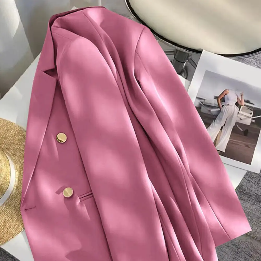 Business Cardigan Elegant Women's Double-breasted Suit Coat with Lapel Long Sleeve Casual Cardigan Jacket Versatile Solid for A
