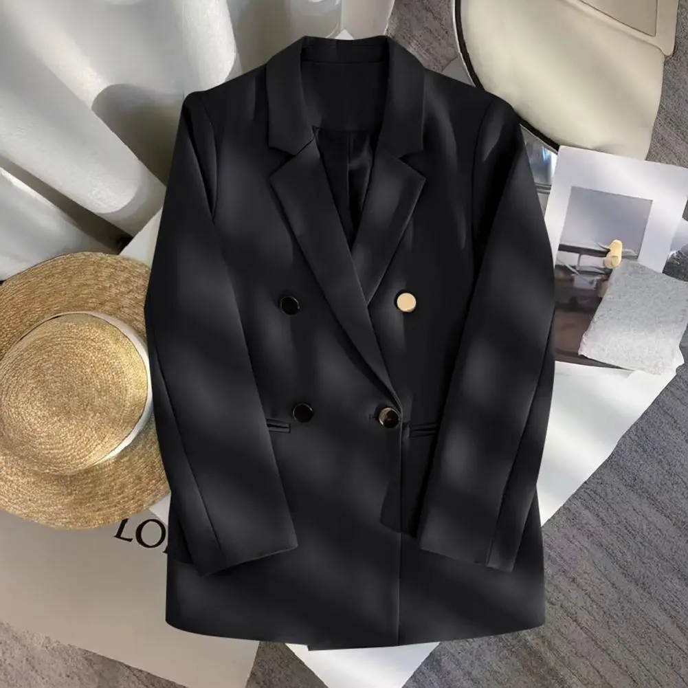 Business Cardigan Elegant Women's Double-breasted Suit Coat with Lapel Long Sleeve Casual Cardigan Jacket Versatile Solid for A