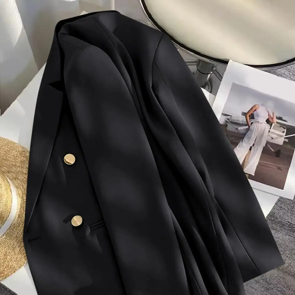 Business Cardigan Elegant Women's Double-breasted Suit Coat with Lapel Long Sleeve Casual Cardigan Jacket Versatile Solid for A