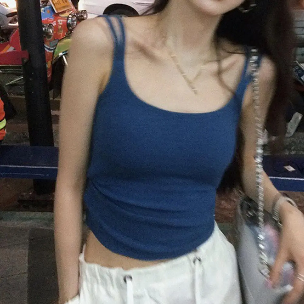 Sleeveless Vest with Stainless Base Ribbed Knit Women's Sleeveless Tank Top with Built-in Bra Scoop Neck Form for Spaghetti