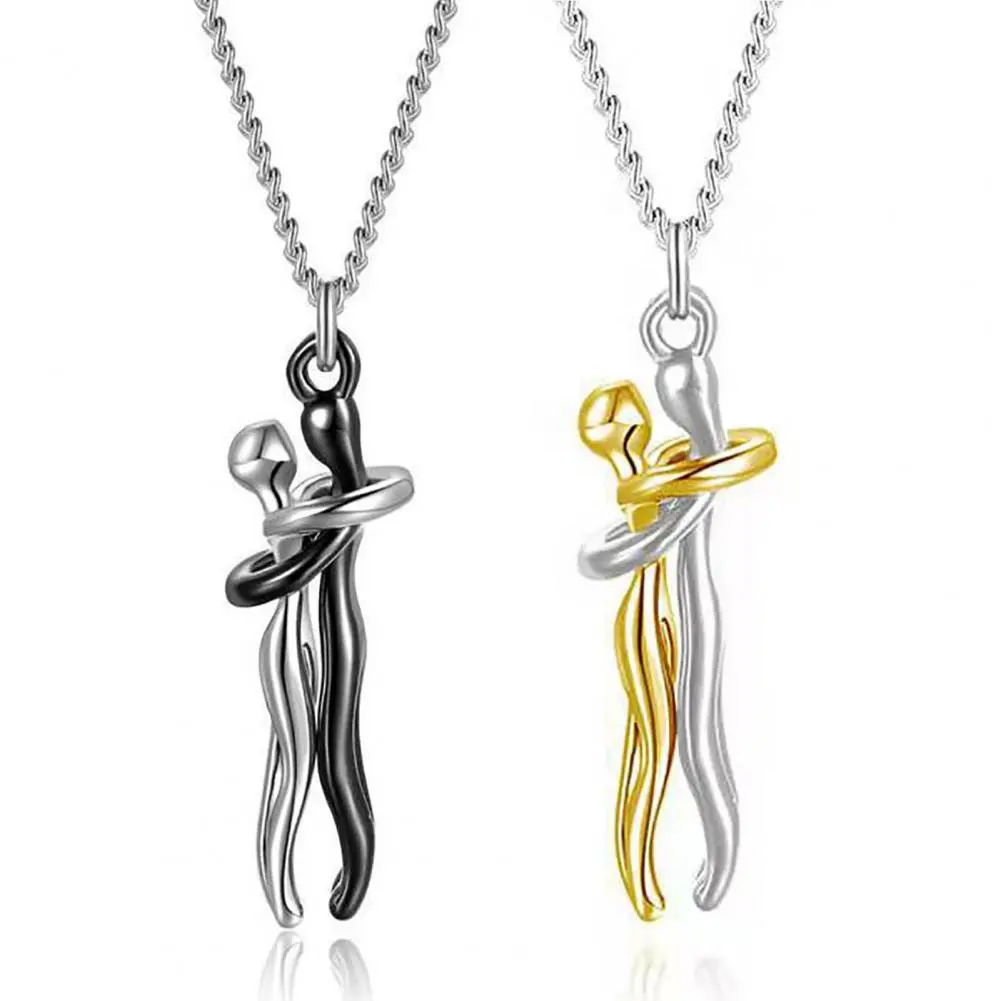 Love  Chic Portable Unisex Couple Pendant Jewelry Couple Necklace Hugging   for Women and Men