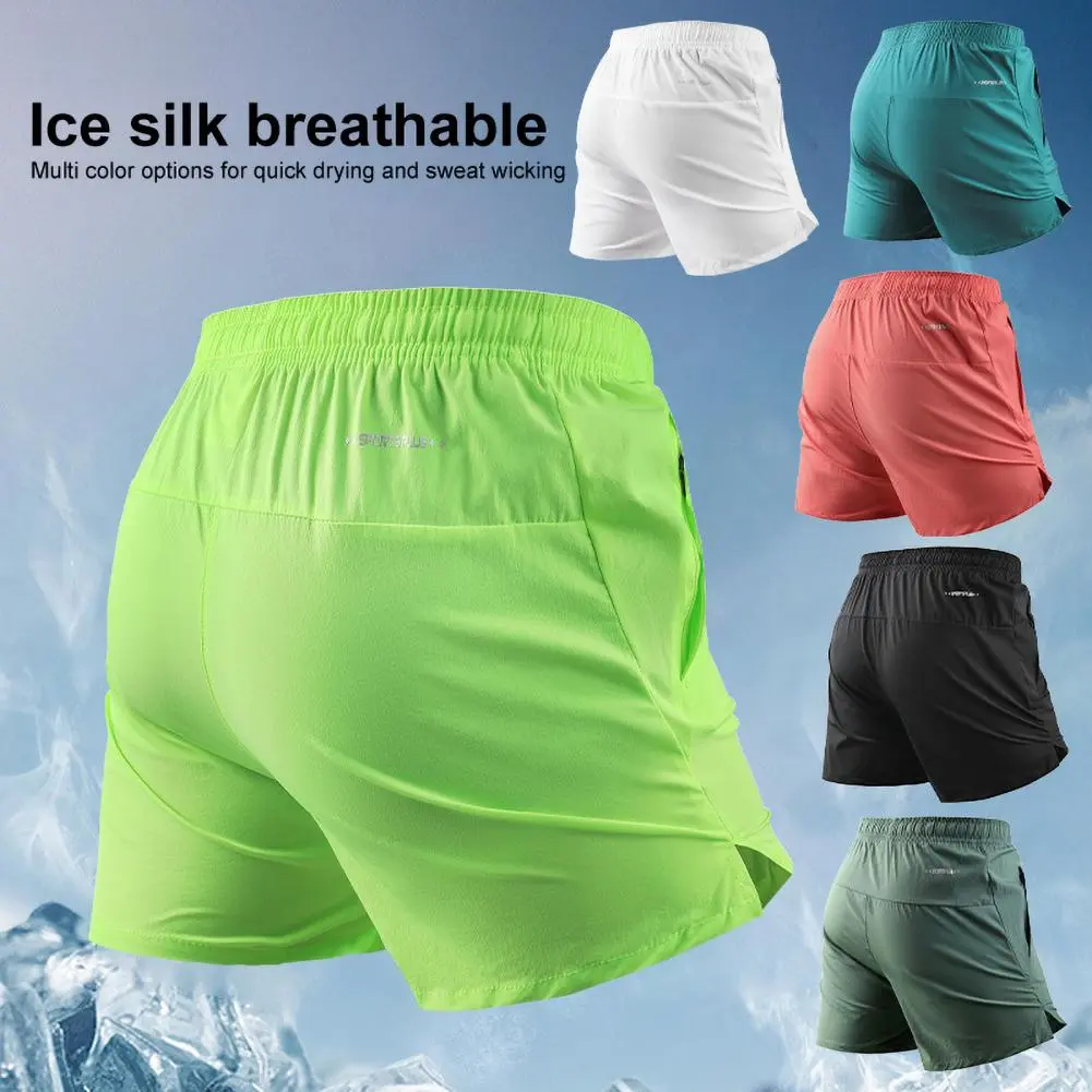Sporty Casual Men Shorts Men's Quick Drying Elastic Waist Sports Shorts with Zipper Pockets Wide Leg Running Short for Summer