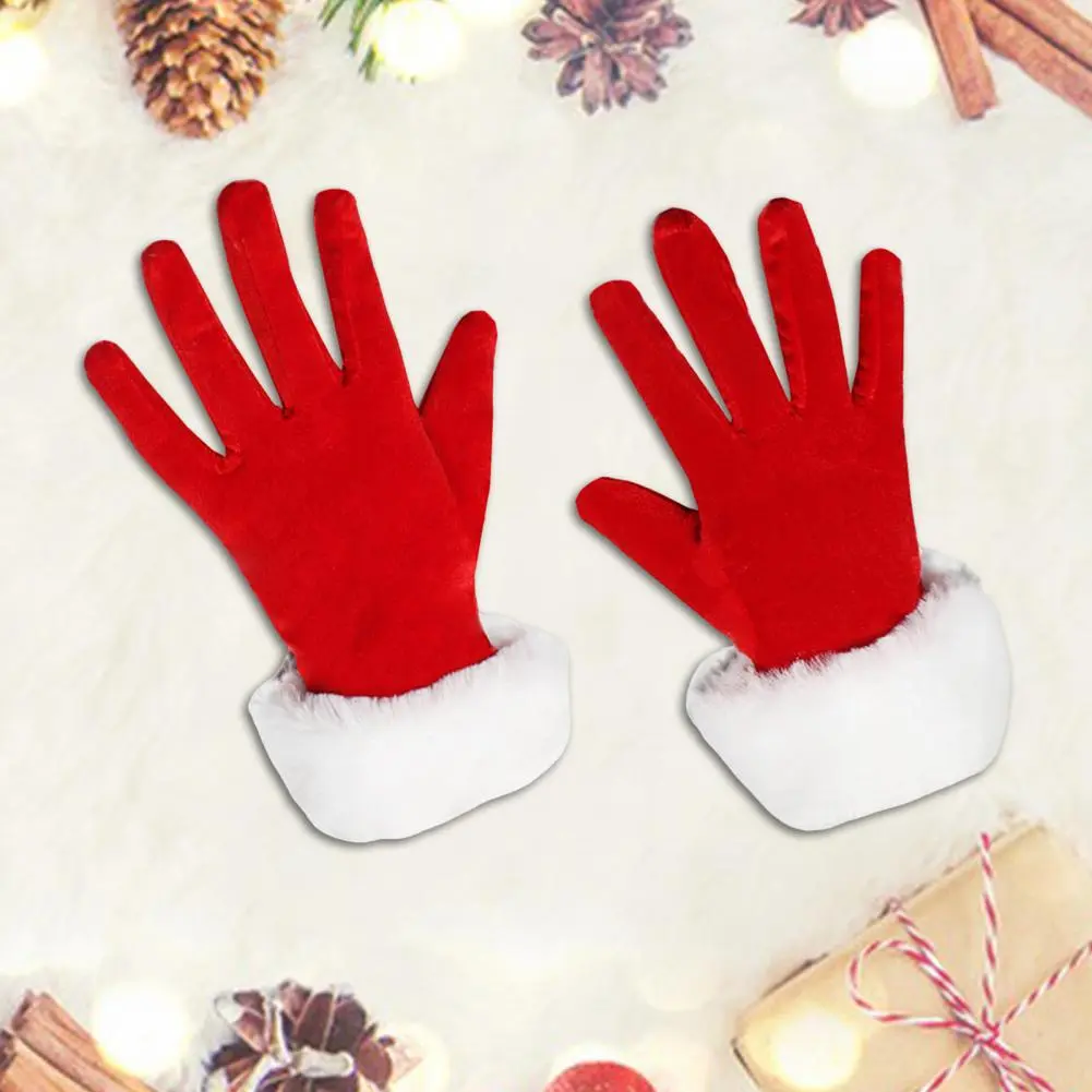 Christmas Style Gloves Winter Christmas Gloves with Plush Trim for Santa Claus Cosplay Warm Windproof Performance for Festive
