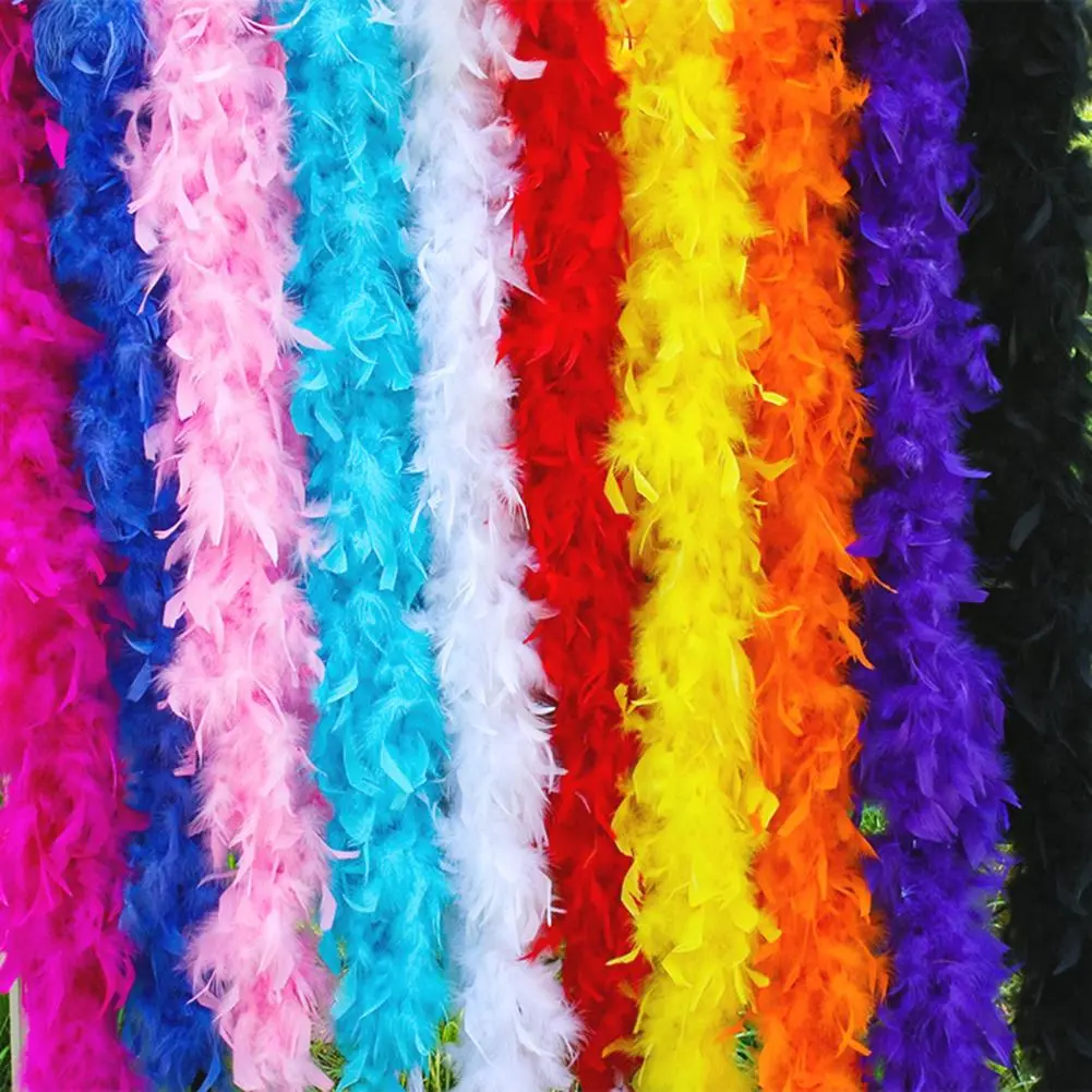 Red Feather Scarf Sparkling Sequin Feather Scarf for Adult Parties Stage Performances 2 Meters Long Fluffy Celebration Accessory