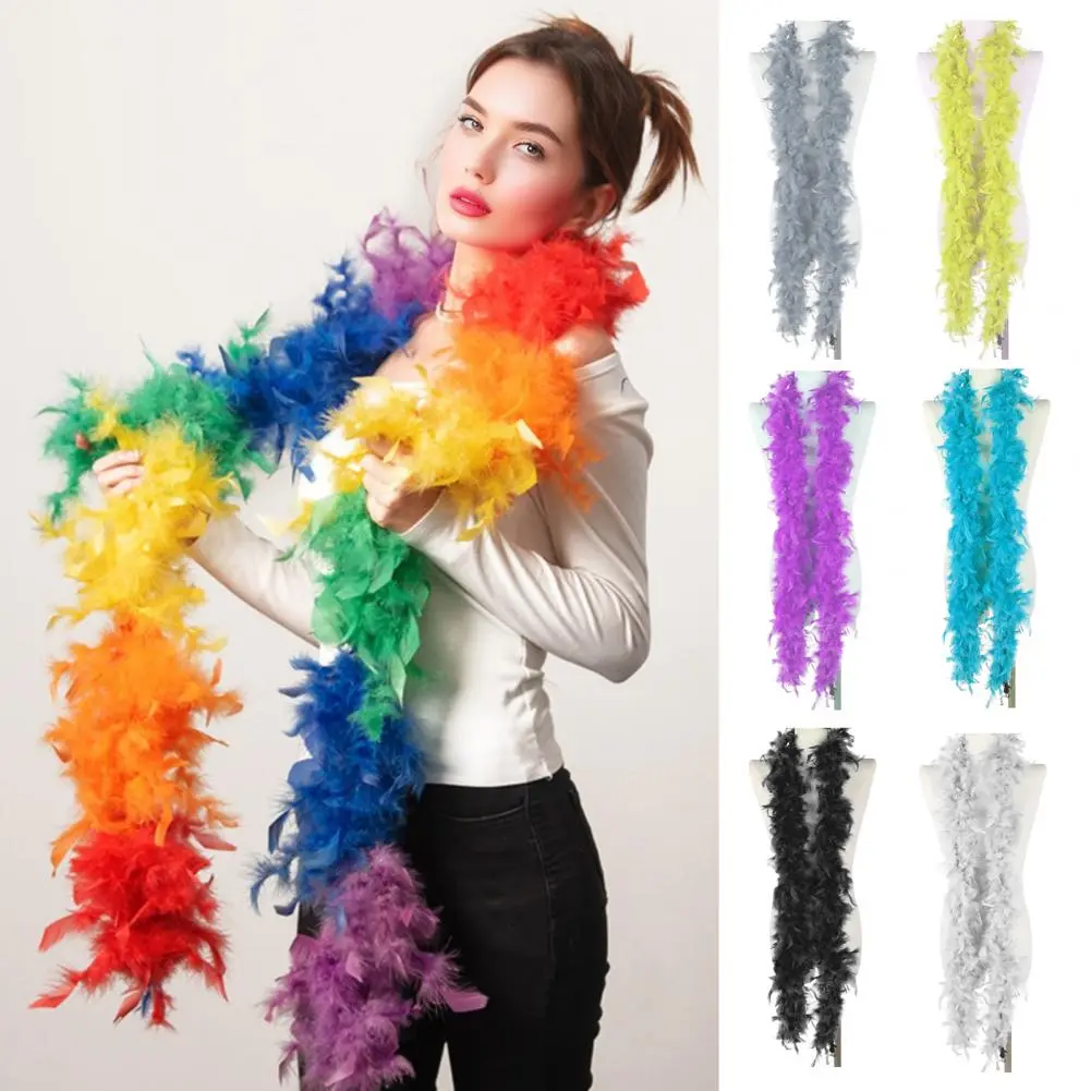 Red Feather Scarf Sparkling Sequin Feather Scarf for Adult Parties Stage Performances 2 Meters Long Fluffy Celebration Accessory