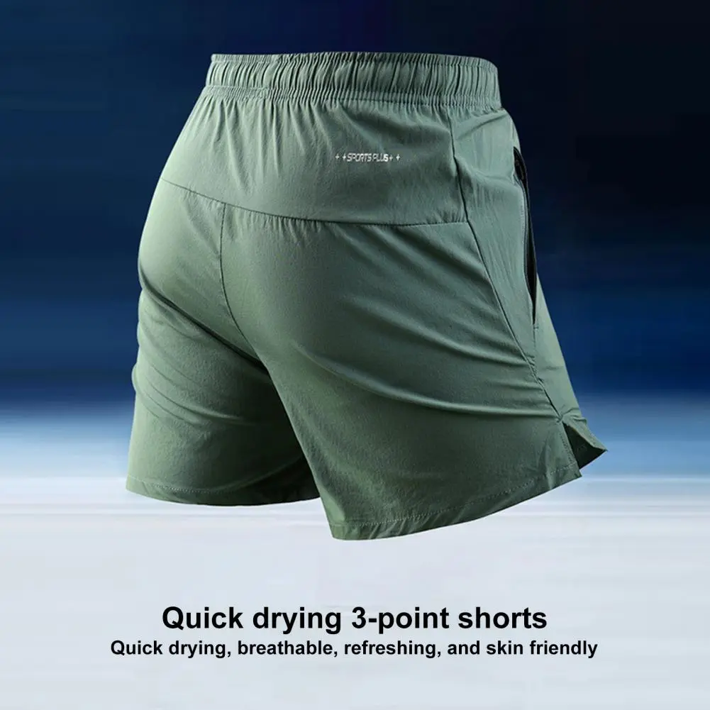 Sporty Casual Men Shorts Men's Quick Drying Elastic Waist Sports Shorts with Zipper Pockets Wide Leg Running Short for Summer