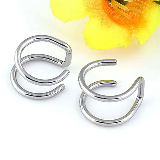 Stainless Steel Clip Earrings 2-Row Fake Cartilage Ear Nose Lip Cuff Clip On Earrings Gift aretes de mujer серьги женские